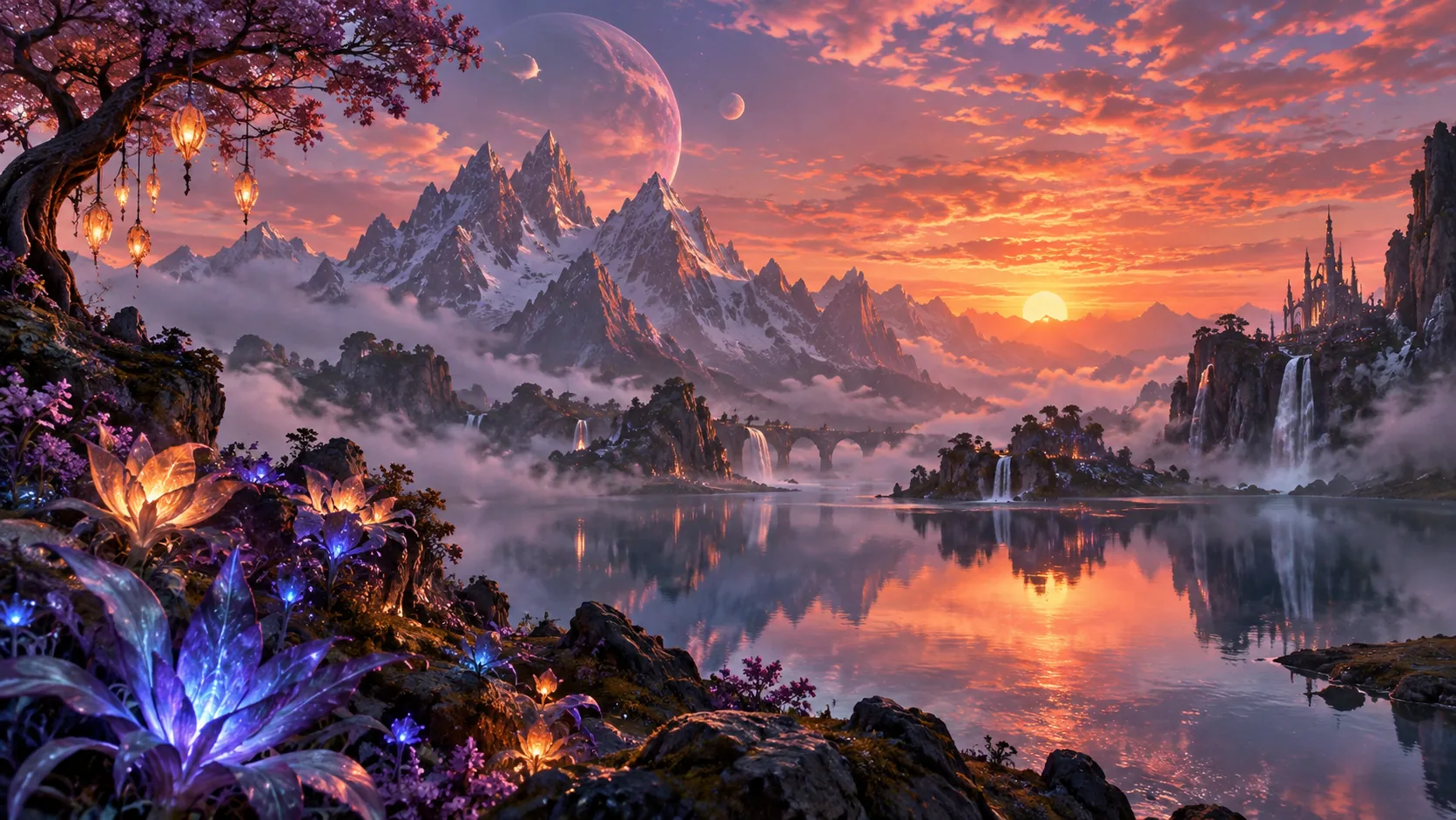 月明かりと光る花々の幻想湖(原画質)